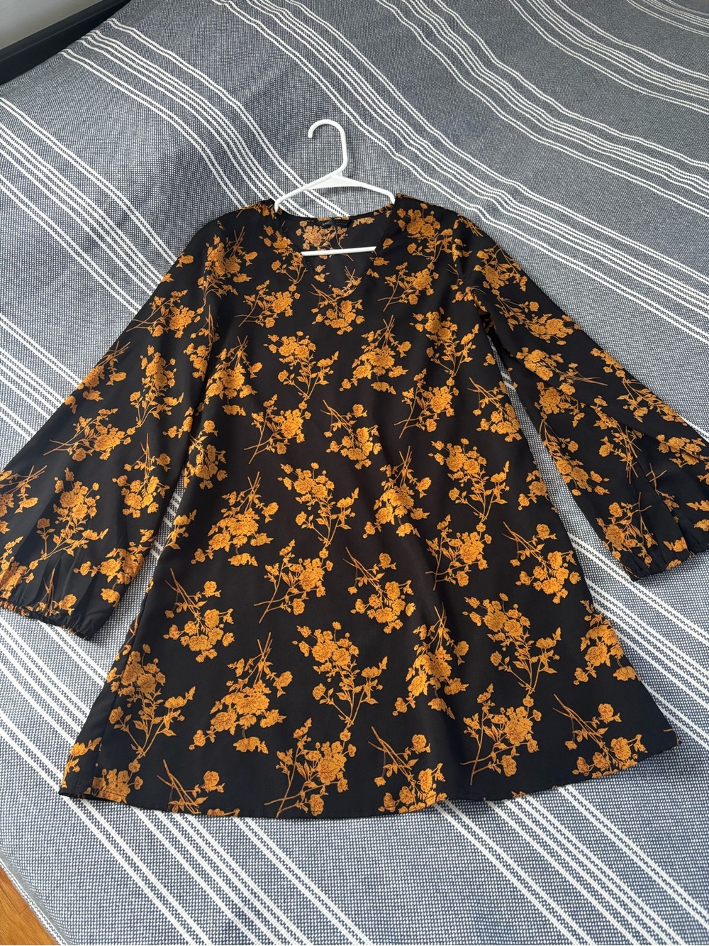 SHEIN Black Dress with Mustard Floral Print